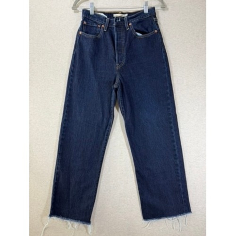 Levi's Ribcage‎ Straight Jeans Womens 26 Dark Wash Raw Hem Ultra High Rise